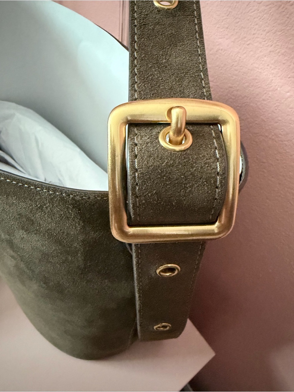 COACH Olive Green Suede Bleeker Bucket Shoulder and Crossbody Bag - Picture 6 of 9